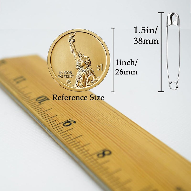 Urmspst Safety Pins, 600PCS-1.5Inch Small Safety Pins, Rust-Resistant Nickel Plated Steel, Sharp Edge Safety Pin for Clothes, Sewing, Arts & Craft, 38mm Decorative Safety Pins (Silver), UR-28 - Image 2